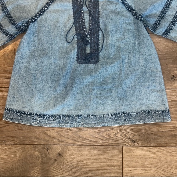 Faherty Blue Denim Women's Blouse with Tassels Size Small Organic Cotton - Picture 5 of 6